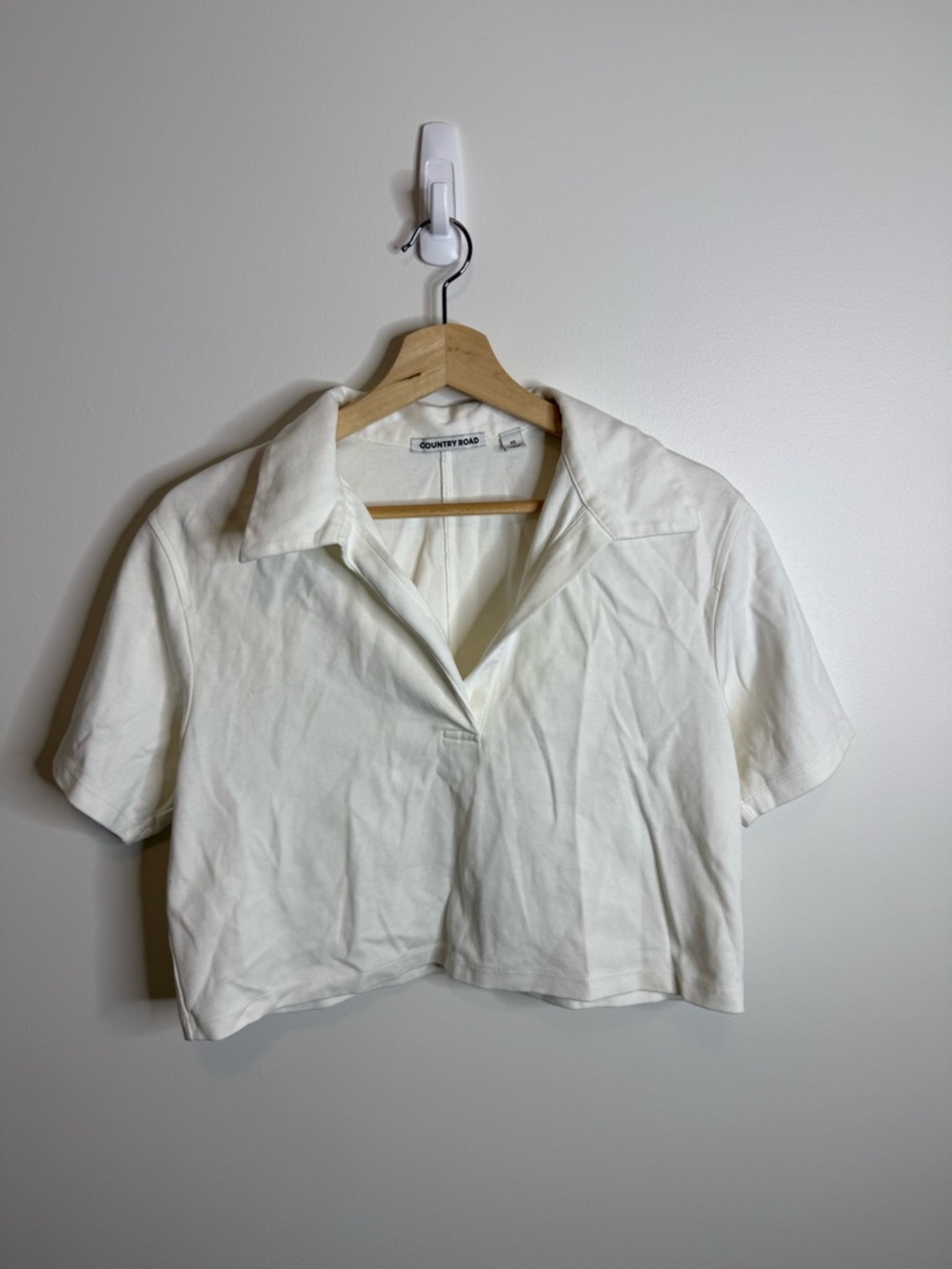 Country Road Cream Short Sleeve Cropped Collared Top
